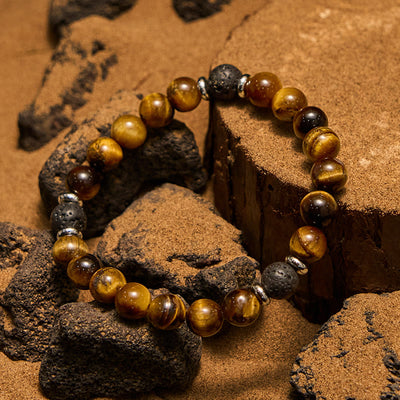 Olivenorma Lavastein Tigerauge Herren Perlenarmband