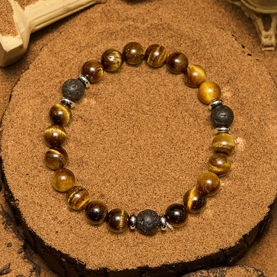 Olivenorma Lavastein Tigerauge Herren Perlenarmband