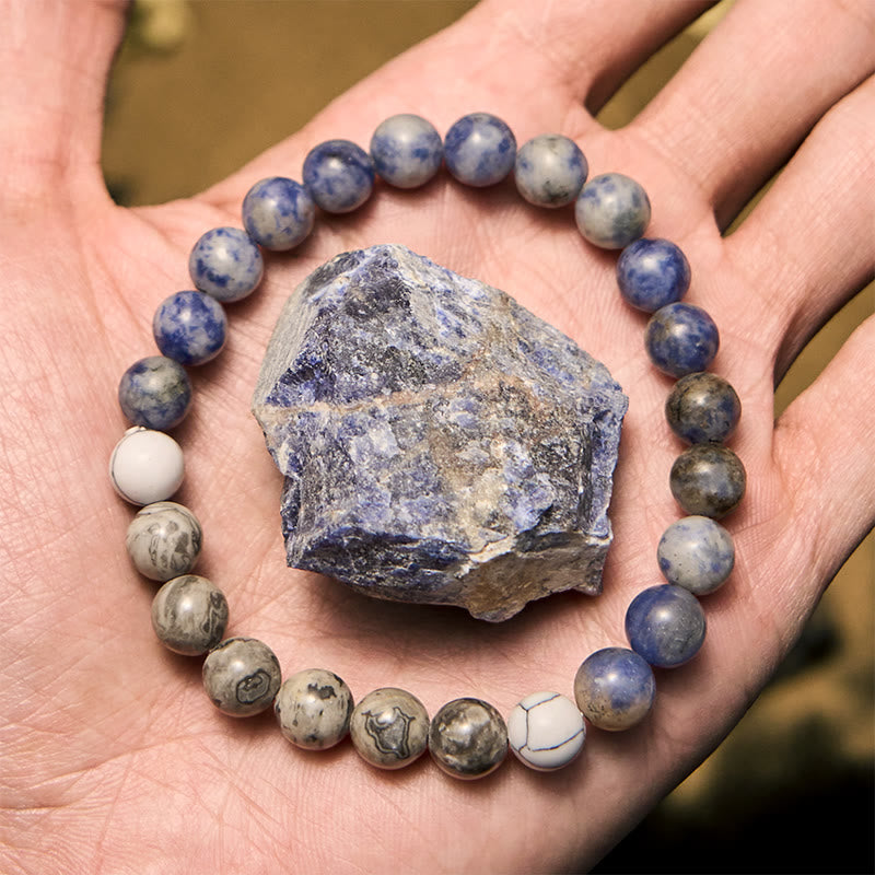Olivenorma Armband mit Perlen aus natürlichem blauem Sodalith und grauem Jaspis