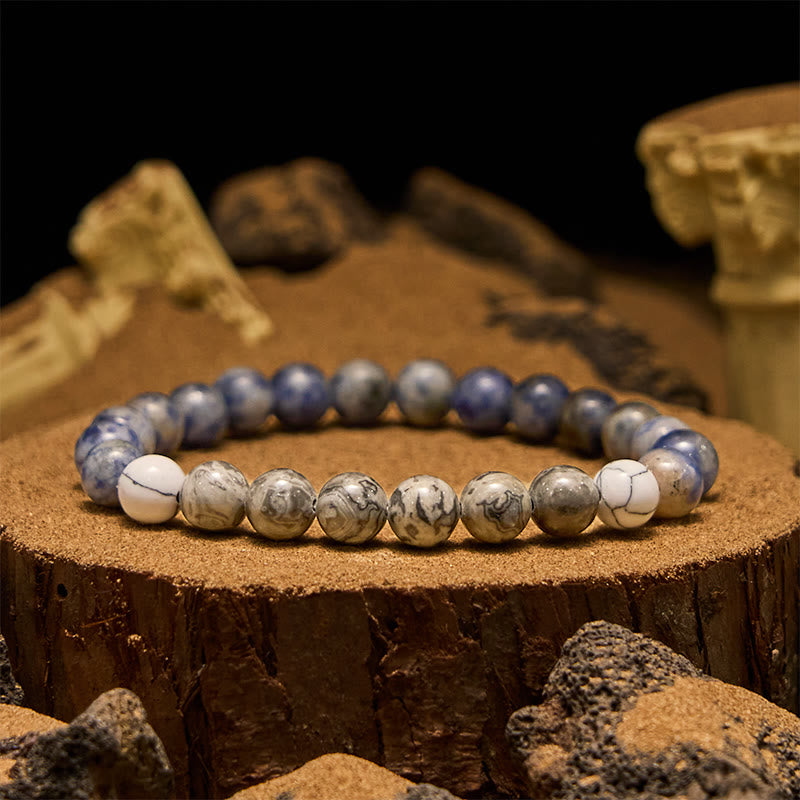 Olivenorma Armband mit Perlen aus natürlichem blauem Sodalith und grauem Jaspis
