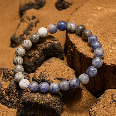 Olivenorma Armband mit Perlen aus natürlichem blauem Sodalith und grauem Jaspis