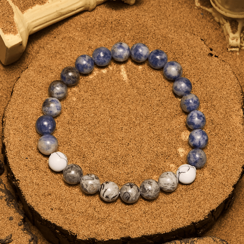 Olivenorma Armband mit Perlen aus natürlichem blauem Sodalith und grauem Jaspis