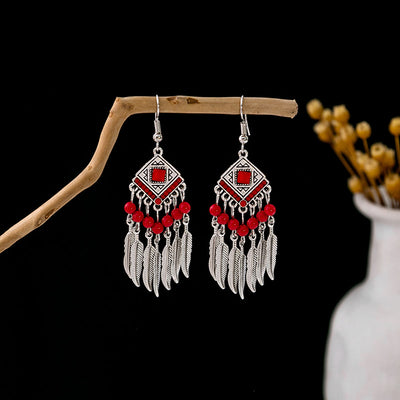 Olivenorma Ohrringe im Retro-Ethno-Stil, Bohemian-Stil, mit Quaste, Türkis