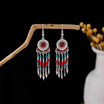 Olivenorma Ohrringe im Retro-Ethno-Stil, Bohemian-Stil, mit Quaste, Türkis