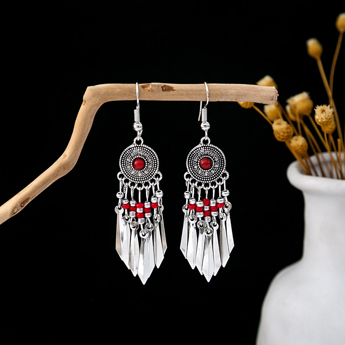 Olivenorma Ohrringe im Retro-Ethno-Stil, Bohemian-Stil, mit Quaste, Türkis