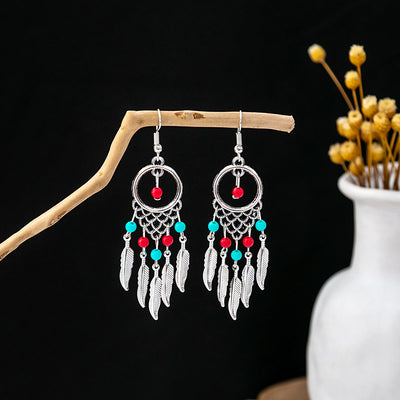 Olivenorma Ohrringe im Retro-Ethno-Stil, Bohemian-Stil, mit Quaste, Türkis