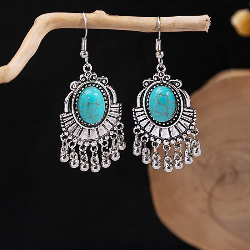 Olivenorma Ohrringe im Retro-Ethno-Stil, Bohemian-Stil, mit Quaste, Türkis