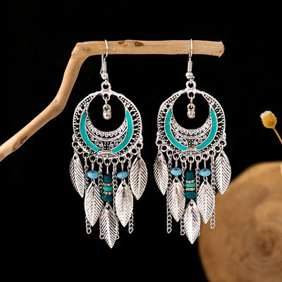 Olivenorma Ohrringe im Retro-Ethno-Stil, Bohemian-Stil, mit Quaste, Türkis