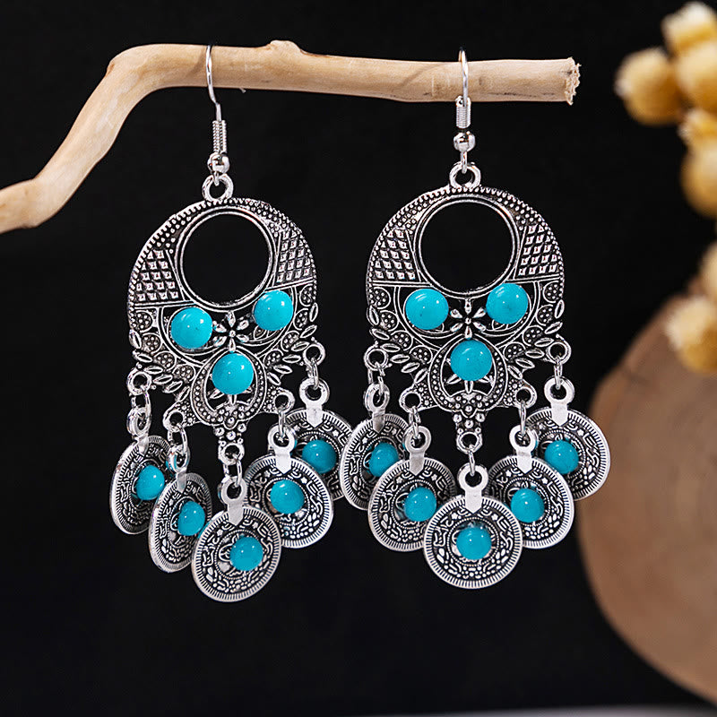 Olivenorma Ohrringe im Retro-Ethno-Stil, Bohemian-Stil, mit Quaste, Türkis