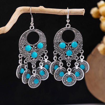 Olivenorma Ohrringe im Retro-Ethno-Stil, Bohemian-Stil, mit Quaste, Türkis