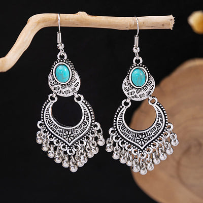 Olivenorma Ohrringe im Retro-Ethno-Stil, Bohemian-Stil, mit Quaste, Türkis