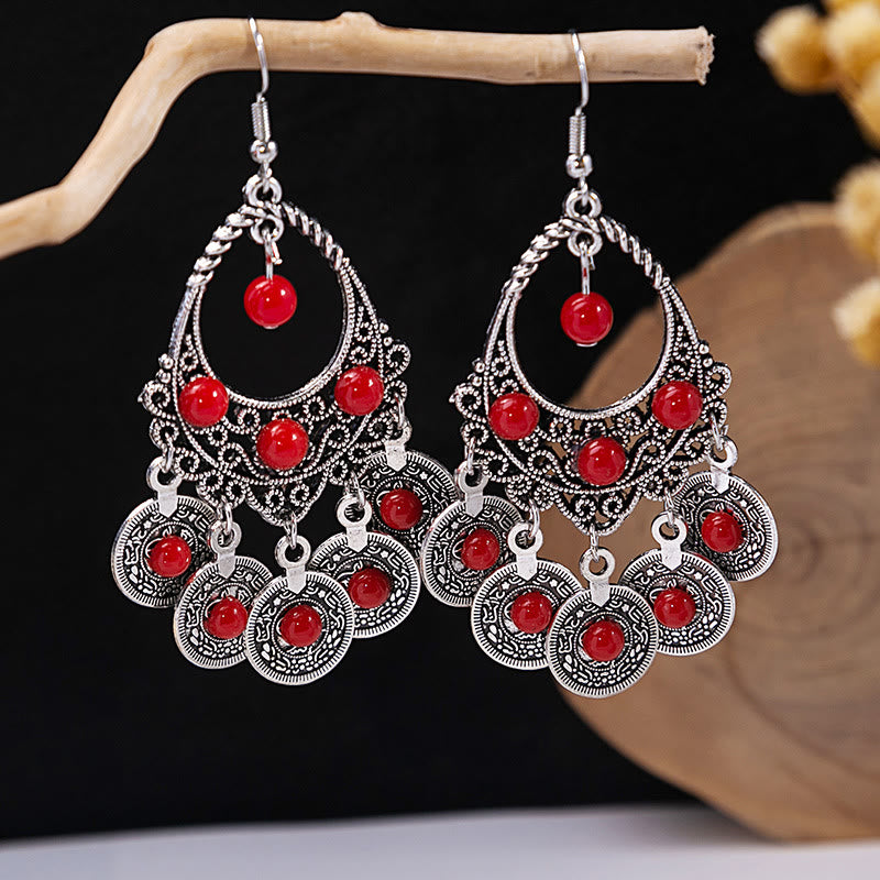 Olivenorma Ohrringe im Retro-Ethno-Stil, Bohemian-Stil, mit Quaste, Türkis