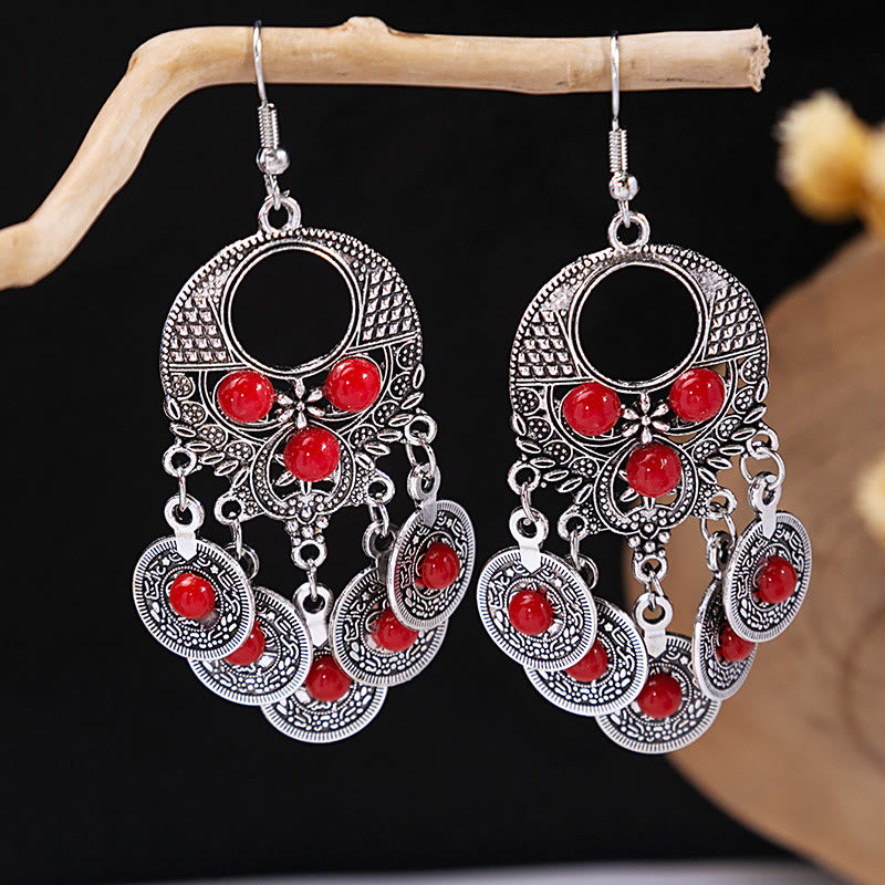Olivenorma Ohrringe im Retro-Ethno-Stil, Bohemian-Stil, mit Quaste, Türkis