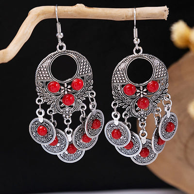 Olivenorma Ohrringe im Retro-Ethno-Stil, Bohemian-Stil, mit Quaste, Türkis