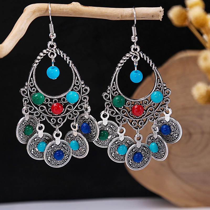 Olivenorma Ohrringe im Retro-Ethno-Stil, Bohemian-Stil, mit Quaste, Türkis