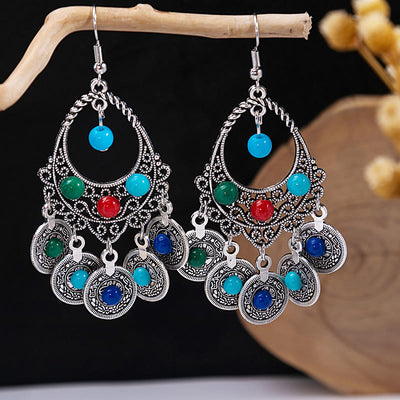 Olivenorma Ohrringe im Retro-Ethno-Stil, Bohemian-Stil, mit Quaste, Türkis