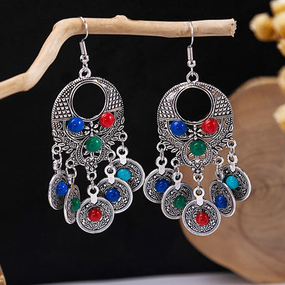 Olivenorma Ohrringe im Retro-Ethno-Stil, Bohemian-Stil, mit Quaste, Türkis