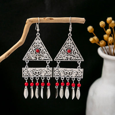 Olivenorma Ohrringe im Retro-Ethno-Stil, Bohemian-Stil, mit Quaste, Türkis