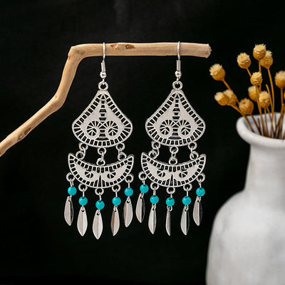 Olivenorma Ohrringe im Retro-Ethno-Stil, Bohemian-Stil, mit Quaste, Türkis