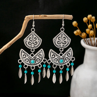 Olivenorma Ohrringe im Retro-Ethno-Stil, Bohemian-Stil, mit Quaste, Türkis