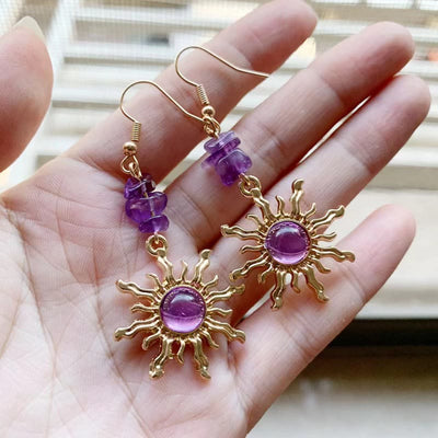 Olivenorma Sonnenohrringe aus natürlichem Amethyst-Kies