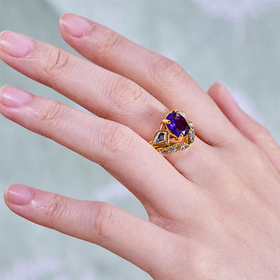 Olivenorma 2-teiliges Ringset mit ovalem Amethyst und weißem Zirkon