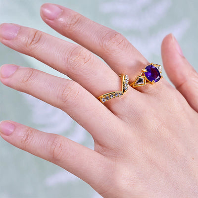 Olivenorma 2-teiliges Ringset mit ovalem Amethyst und weißem Zirkon