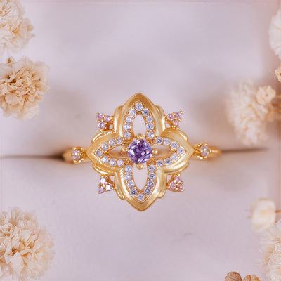 Olivenorma Amethyst Palace Retro-Ring mit geschnitztem Design
