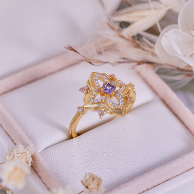 Olivenorma Amethyst Palace Retro-Ring mit geschnitztem Design
