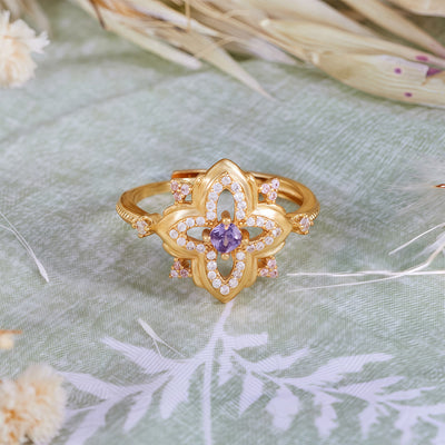 Olivenorma Amethyst Palace Retro-Ring mit geschnitztem Design