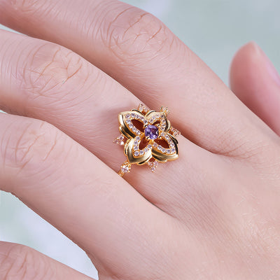 Olivenorma Amethyst Palace Retro-Ring mit geschnitztem Design
