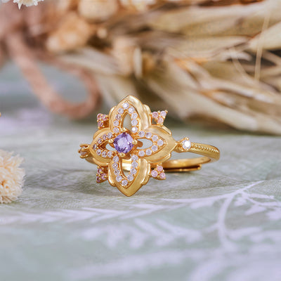 Olivenorma Amethyst Palace Retro-Ring mit geschnitztem Design