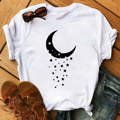 Olivenorma T-Shirt aus Baumwolle mit Mond- und Schmetterlingsdruck