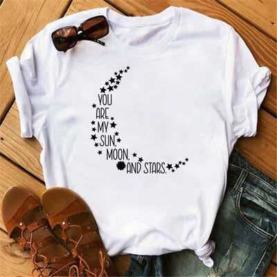 Olivenorma T-Shirt aus Baumwolle mit Mond- und Schmetterlingsdruck
