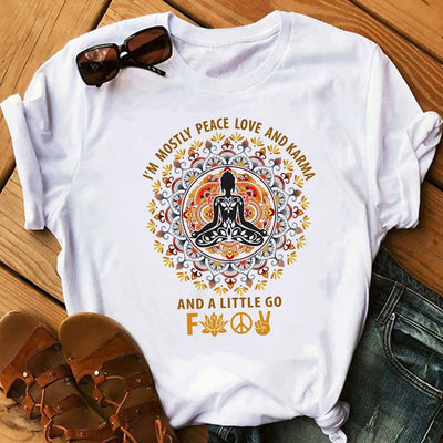 Olivenorma T-Shirt mit Buddha-Chakra-Meditation und Zen-Hobo-Boho-Print