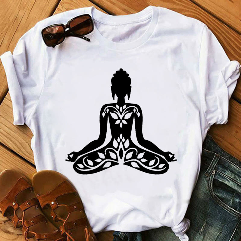 Olivenorma T-Shirt mit Buddha-Chakra-Meditation und Zen-Hobo-Boho-Print