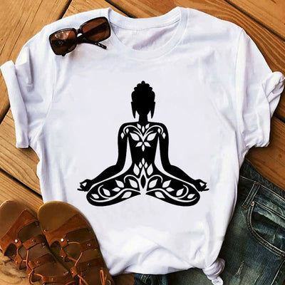 Olivenorma T-Shirt mit Buddha-Chakra-Meditation und Zen-Hobo-Boho-Print