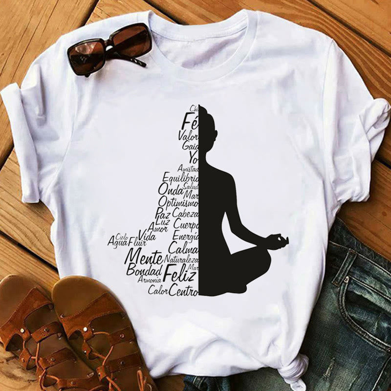 Olivenorma T-Shirt mit Buddha-Chakra-Meditation und Zen-Hobo-Boho-Print