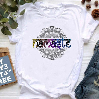 Olivenorma T-Shirt mit Meditationsmotiv, Hamsa, Buddha und Lotus