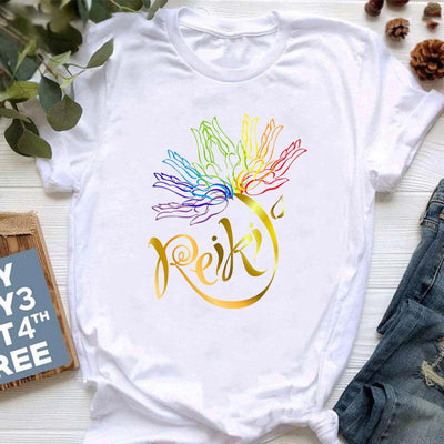 Olivenorma T-Shirt mit Meditationsmotiv, Hamsa, Buddha und Lotus