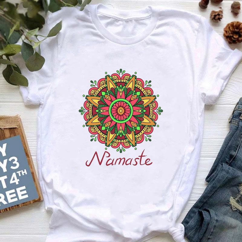 Olivenorma T-Shirt mit Meditationsmotiv, Hamsa, Buddha und Lotus