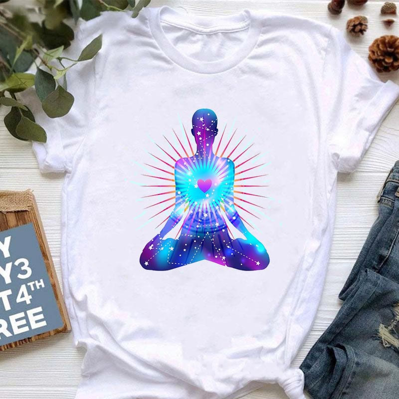 Olivenorma T-Shirt mit Meditationsmotiv, Hamsa, Buddha und Lotus