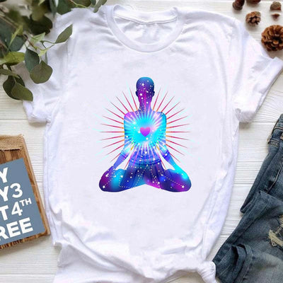 Olivenorma T-Shirt mit Meditationsmotiv, Hamsa, Buddha und Lotus