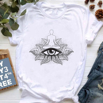 Olivenorma T-Shirt mit Meditations-Aufdruck „Böser Blick“ von Buddha OM