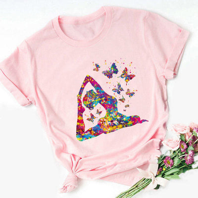 Olivenorma T-Shirt mit farbenfrohem Buddha-Meditations-Yoga-Aufdruck