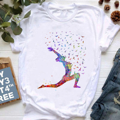 Olivenorma T-Shirt mit farbenfrohem Buddha-Meditations-Yoga-Aufdruck