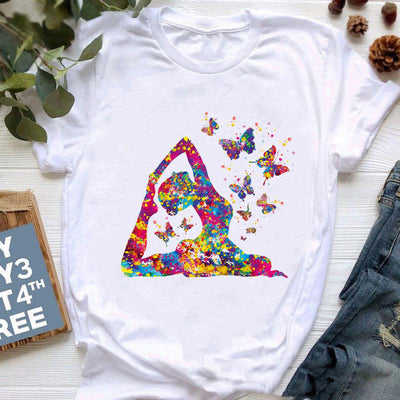 Olivenorma T-Shirt mit farbenfrohem Buddha-Meditations-Yoga-Aufdruck