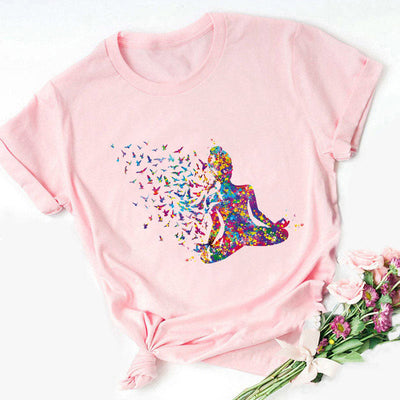 Olivenorma T-Shirt mit farbenfrohem Buddha-Meditations-Yoga-Aufdruck