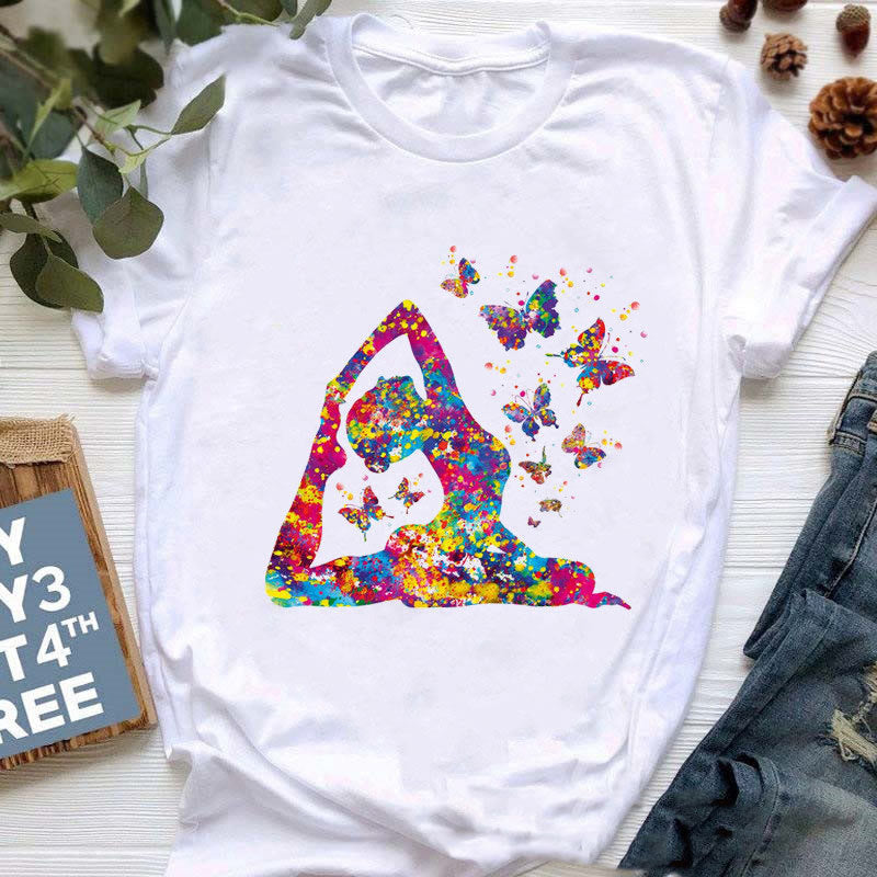 Olivenorma T-Shirt mit farbenfrohem Buddha-Meditations-Yoga-Aufdruck