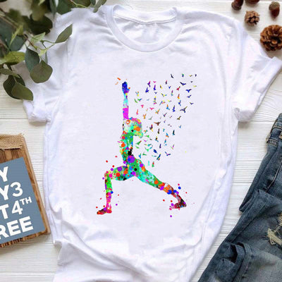 Olivenorma T-Shirt mit farbenfrohem Buddha-Meditations-Yoga-Aufdruck
